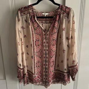 🌺Joie Haya Cream Red Paisley Floral Silk Boho Peasant Blouse Top Size XS🌺